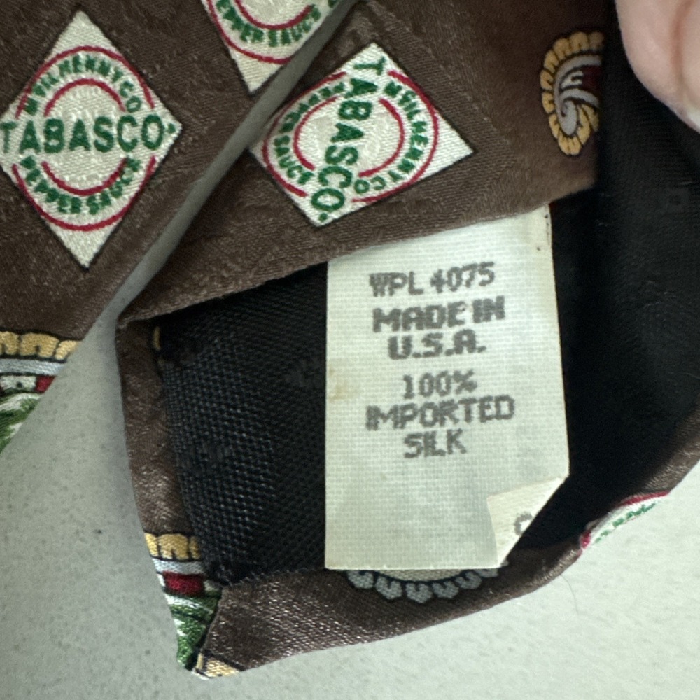 Tabasco Men's Silk Tie‎ with Logo and Peppers 100% Silk Made In USA Brown - Picture 3 of 6